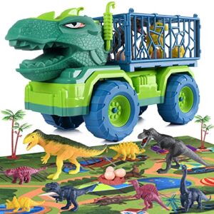 eppo dinosaur truck playset toys for kids 3-5, large tyrannosaurus vehicle with 8 jurassic dinosaurs, activity play mat, dinosaur eggs, carrier car toys for 3 4 5 6 + years old boys girls kids gifts