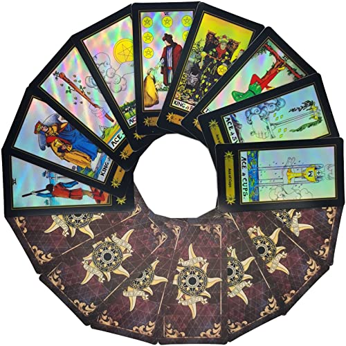 Smoostart 78 Tarot Cards with Guidebook, Holographic Tarot Cards Deck Future Telling Game with Colorful Box for Beginners and Professional Player