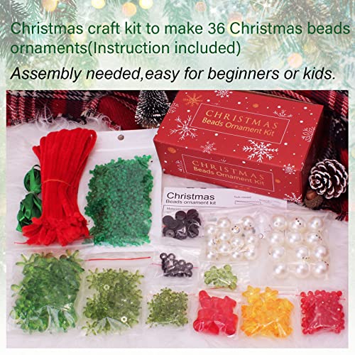 GYGOT Christmas Crafts for Kids,36 Sets Christmas Beaded Ornament Kit-Including 12 PCS Snowman/12 PCS Christmas Tree/12 PCS Wreath,Xmas Party Holiday Craft Tree Decorations (Assembly Needed)