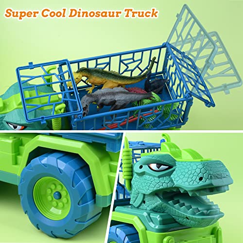 EPPO Dinosaur Truck Playset Toys for Kids 3-5, Large Tyrannosaurus Vehicle with 8 Jurassic Dinosaurs, Activity Play Mat, Dinosaur Eggs, Carrier Car Toys for 3 4 5 6 + Years Old Boys Girls Kids Gifts