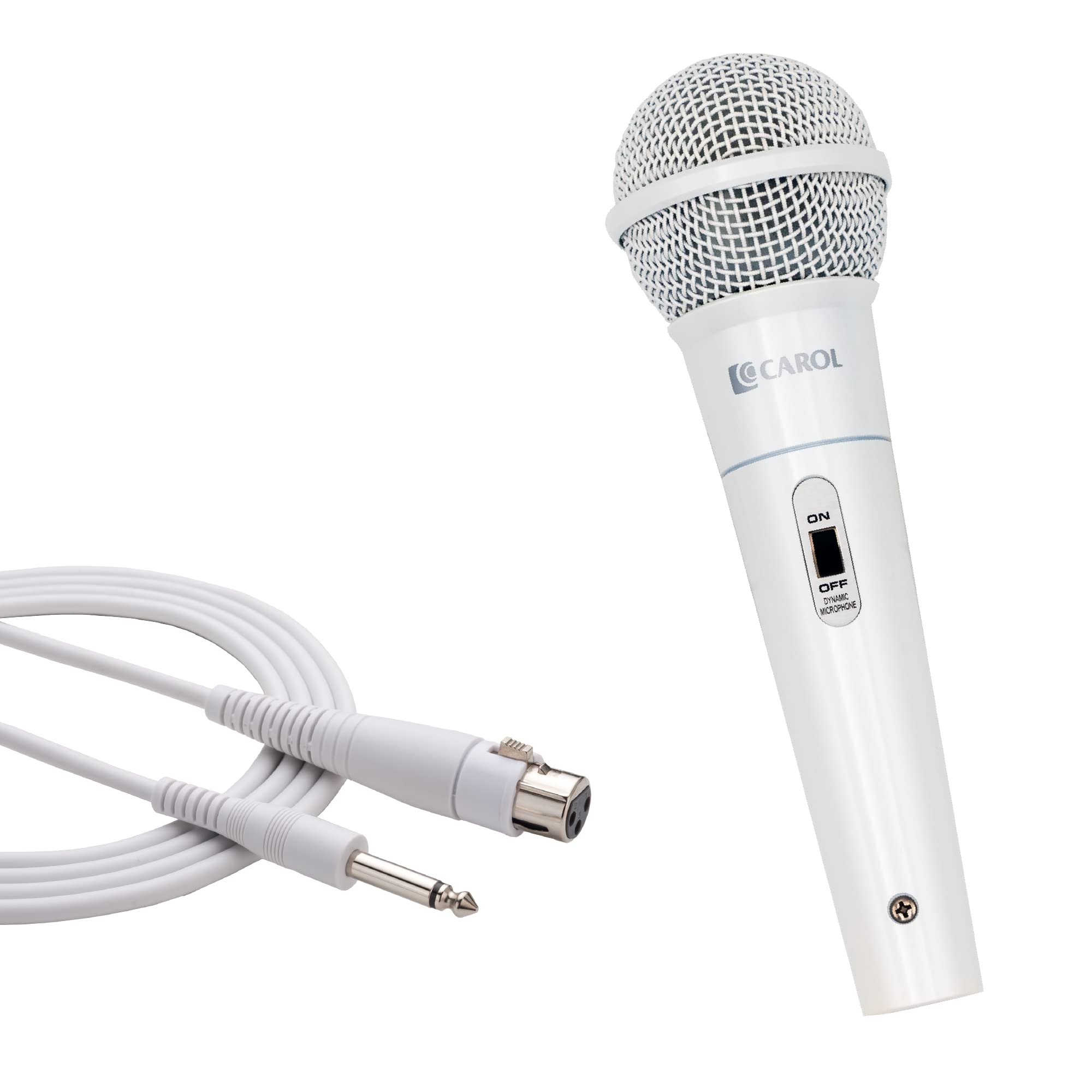 CAROL MUD-525 Cardioid Dynamic Microphone Vocal, White Microphone, for Conference and Campus Use, Teach, Singing, Stage Performance w/ 14.8ft XLR to 1/4"(6.35mm) Cable (White)