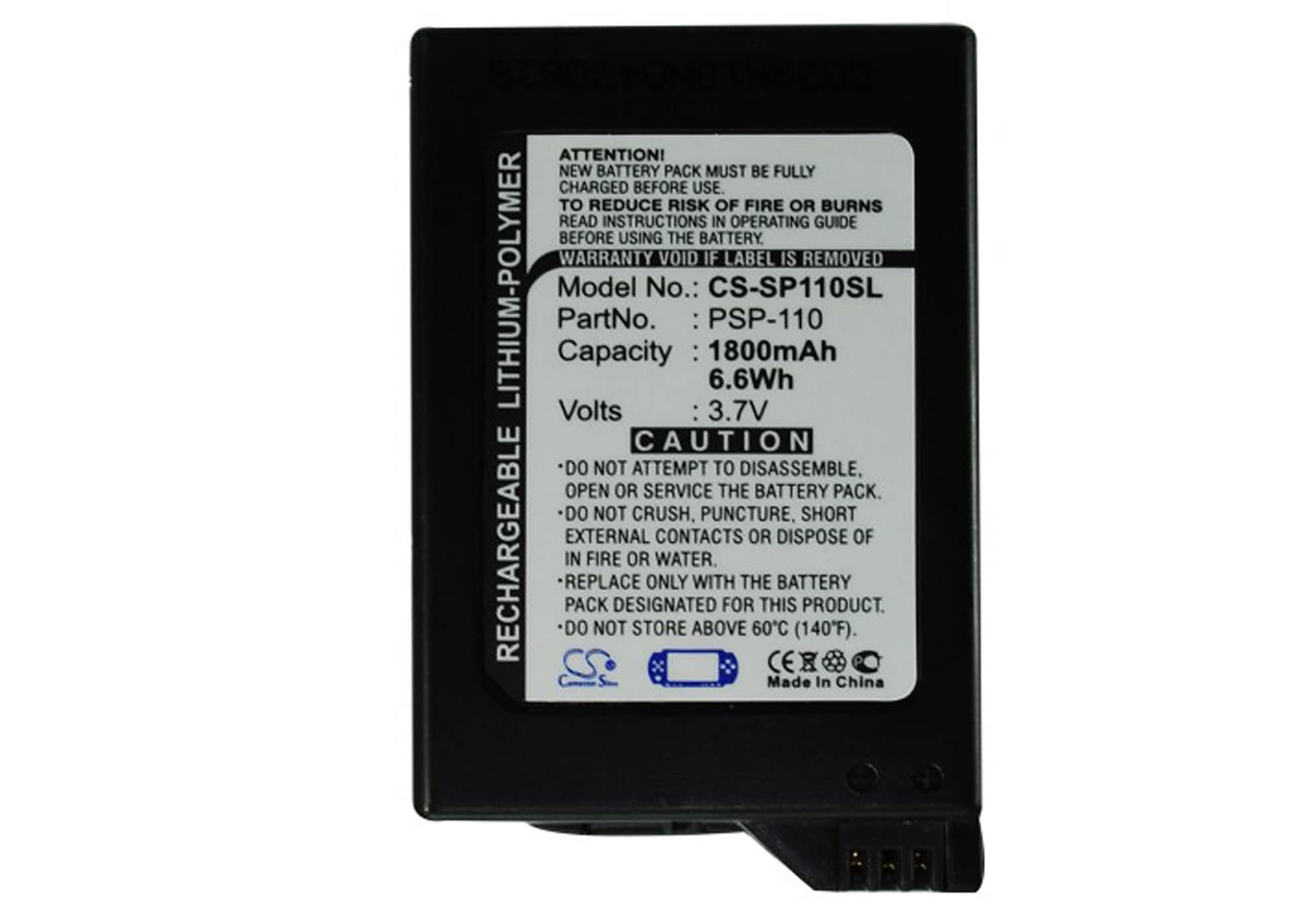 Cameron Sino Battery for PSP-1000, PSP-1000G1, PSP-1000G1W, PSP-1000K, PSP-1000KCW, PSP-1001, PSP-1004, PSP-1006 PN: PSP-110 1800mAh / 6.66Wh