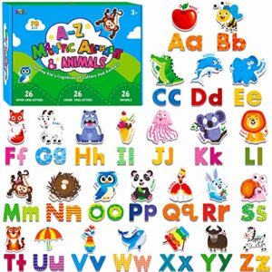 78 Magnetic Alphabet, 26 Uppercase, 26 Lowercase Letters & 26 Object Patterns, Adorable Animal Alphabet ABC Fridge Magnets Educational Letter Spelling Learning Toys Set for Toddlers 3 4 5 Years Old