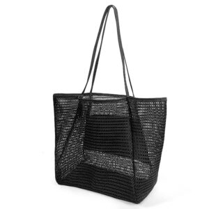 JUNP·GAN Beach Bag Mesh The Tote Bag, Womens Shoulder Handbag Casual Tote Bag Hobo Women Foldable MAX 23L For Beach Picnic Vacation Black