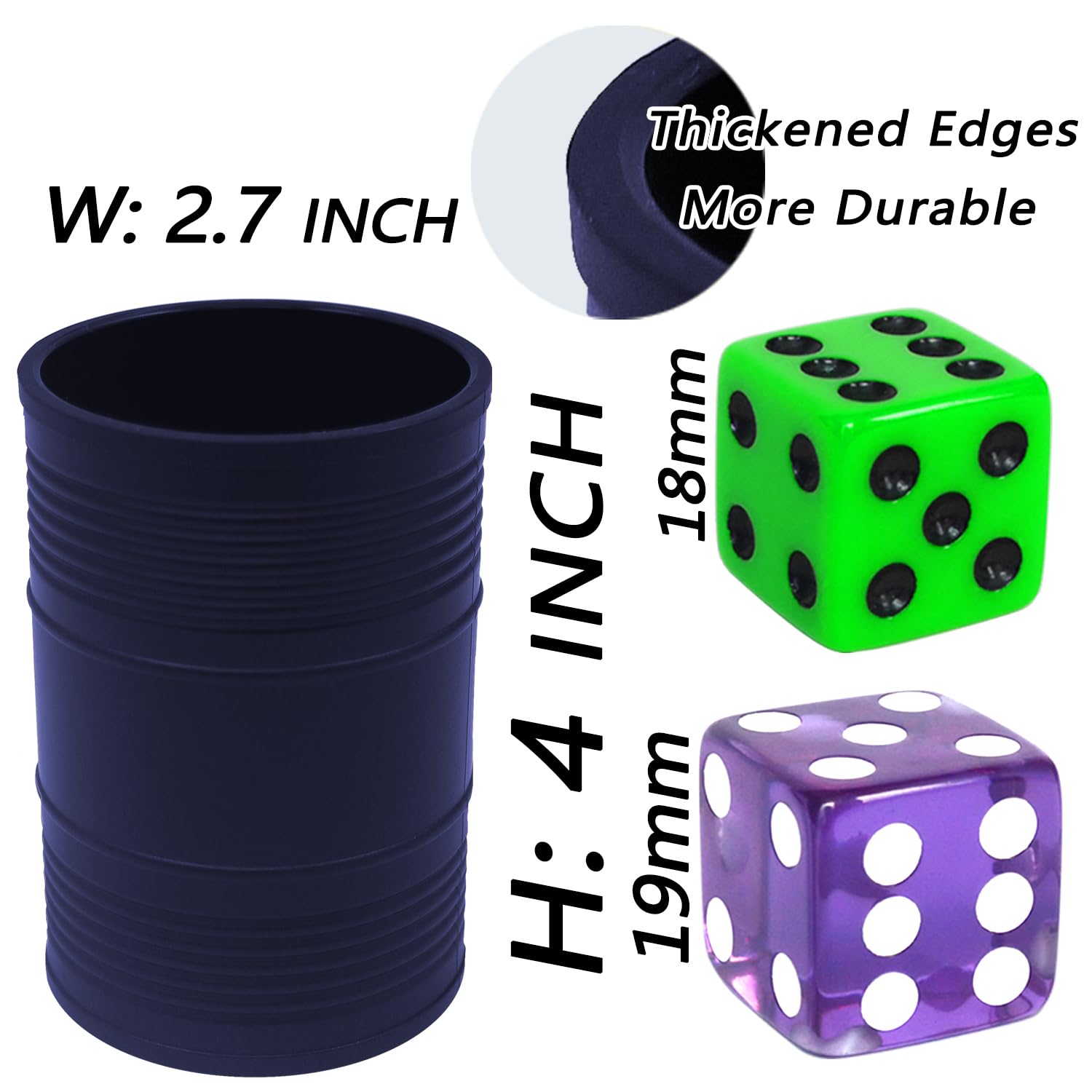 Dice Stacking Cup(Blue) Set with 4 Pcs 19mm(Purple) and 5 Pcs 18mm(Green) Standard 6 Sided Dices, with Storage Bag-Magic Tricks Instruction