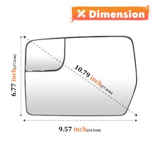 Left Driver Side Heated Convex Mirror Glass Fits for Ford F-150 2011 2012 2013 2014 Replacement for BL3Z-17K707-E w/o Auto Dimming