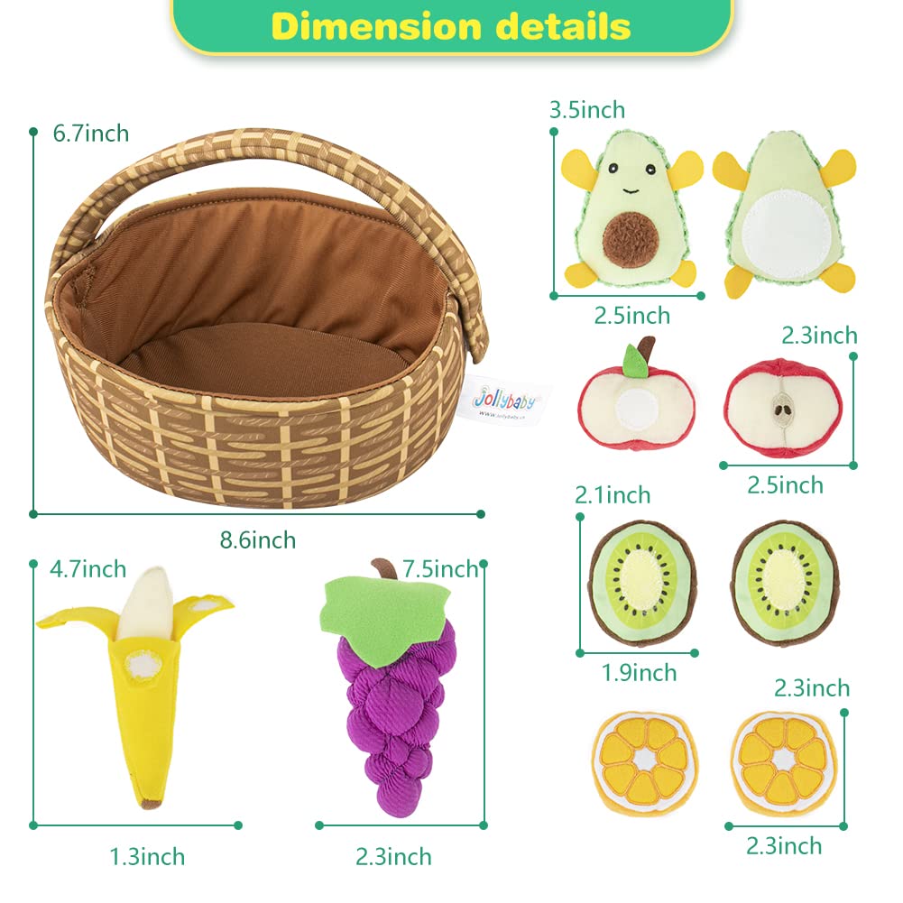 Inbeby Peelabe Play Food Toys,My First Plush Fruit Basket, Soft Plush Play Food Toy for Baby 6 12 18+ Month,Toddler Girl Boy Toy Gift for 12-18 Month(Avocado/Kiwi/Banana/Orange/Apple/Grape)