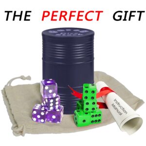 Dice Stacking Cup(Blue) Set with 4 Pcs 19mm(Purple) and 5 Pcs 18mm(Green) Standard 6 Sided Dices, with Storage Bag-Magic Tricks Instruction