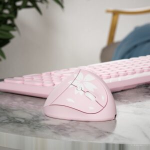 Mytrix Sakura Cherry Pink Wireless Ergonomic Vertical Mouse, 2.4GHz Optical Ergo Mouse with 800/1200/1600 DPI - Right Handed for Laptop, Computer, Desktop, Windows, Mac OS, iOS, Linux Android Systems