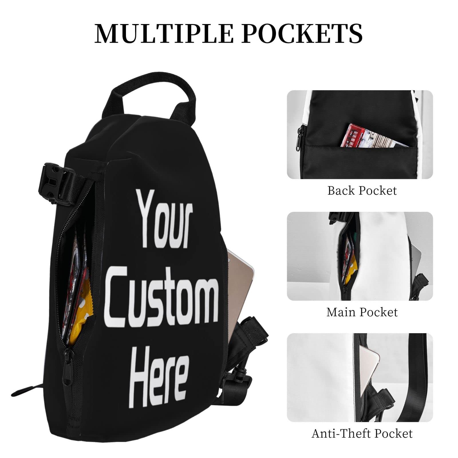 Custom Sling Bags Custom Crossbody Chest Bag Your Own Add Your Design Sport Shoulder Crossbody Bag Customized Gifts Customized Gifts Personalized Photo Gifts Custom Gifts For Men, Black-9