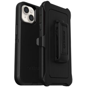 otterbox iphone 14 plus defender series case - black , rugged & durable, with port protection, includes holster clip kickstand