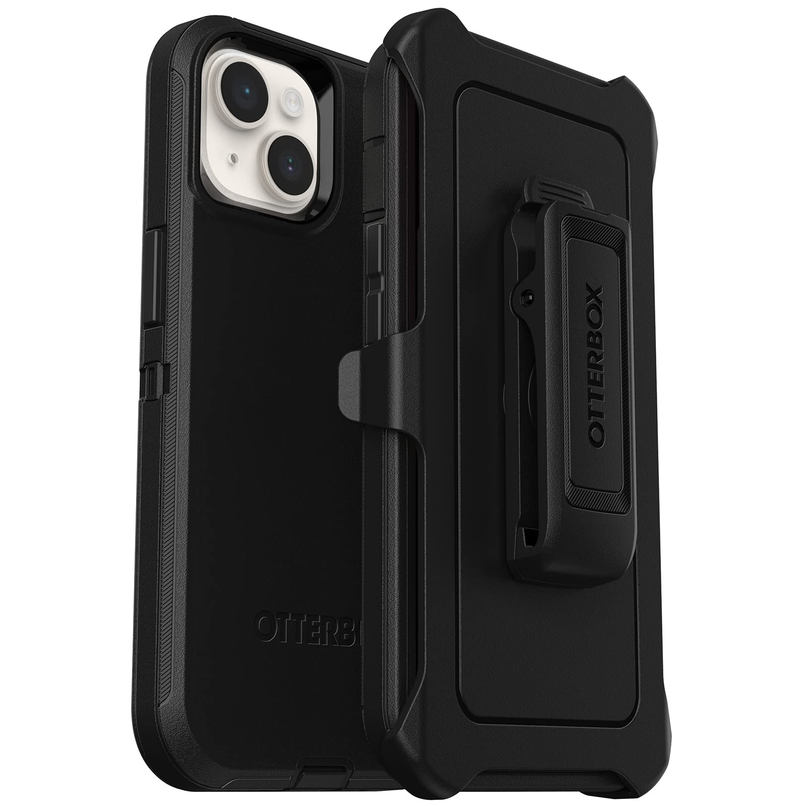 OtterBox iPhone 14 Plus Defender Series Case - BLACK , rugged & durable, with port protection, includes holster clip kickstand