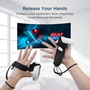 KIWI design Controller Grips Cover for Quest 2 Accessories with Battery Opening, Adjustable with Knuckle Straps, Perfect Match for Beat Saber