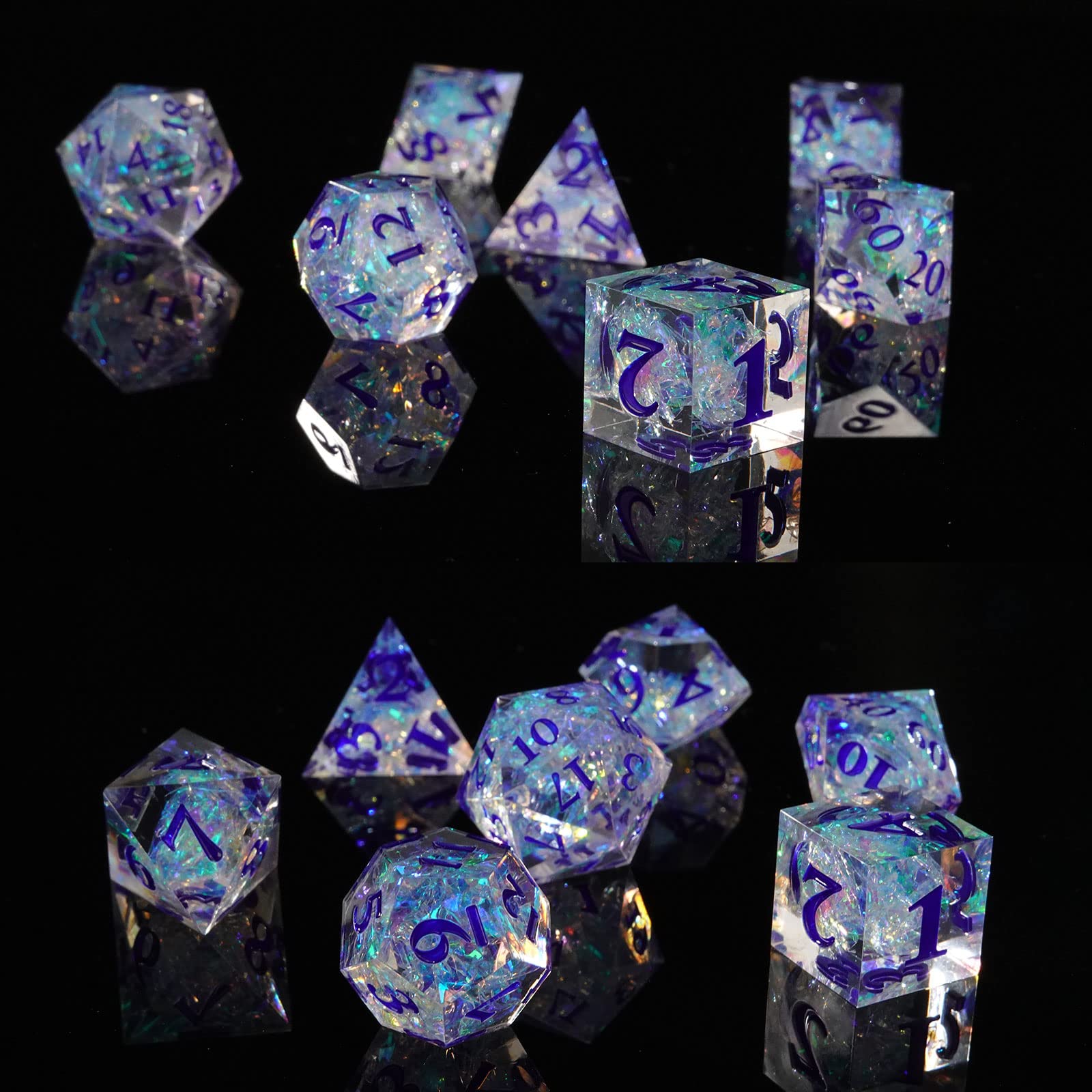 YEMOVAN Resin DND Dice Set RPG Sharp Edge Dice Handcrafted Polished Polyhedral Game Dice for Dungeons and Dragons 7PC