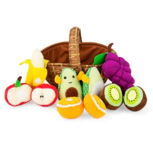 Inbeby Peelabe Play Food Toys,My First Plush Fruit Basket, Soft Plush Play Food Toy for Baby 6 12 18+ Month,Toddler Girl Boy Toy Gift for 12-18 Month(Avocado/Kiwi/Banana/Orange/Apple/Grape)