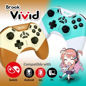 Brook Vivid Wireless Switch Controller with Thumb Grips Set, 6-Axis Gyro Bluetooth Controller For NS Switch/Lite/OLED and PC, Bluetooth Gaming Controller, For Animal Crossing (Sunshine)