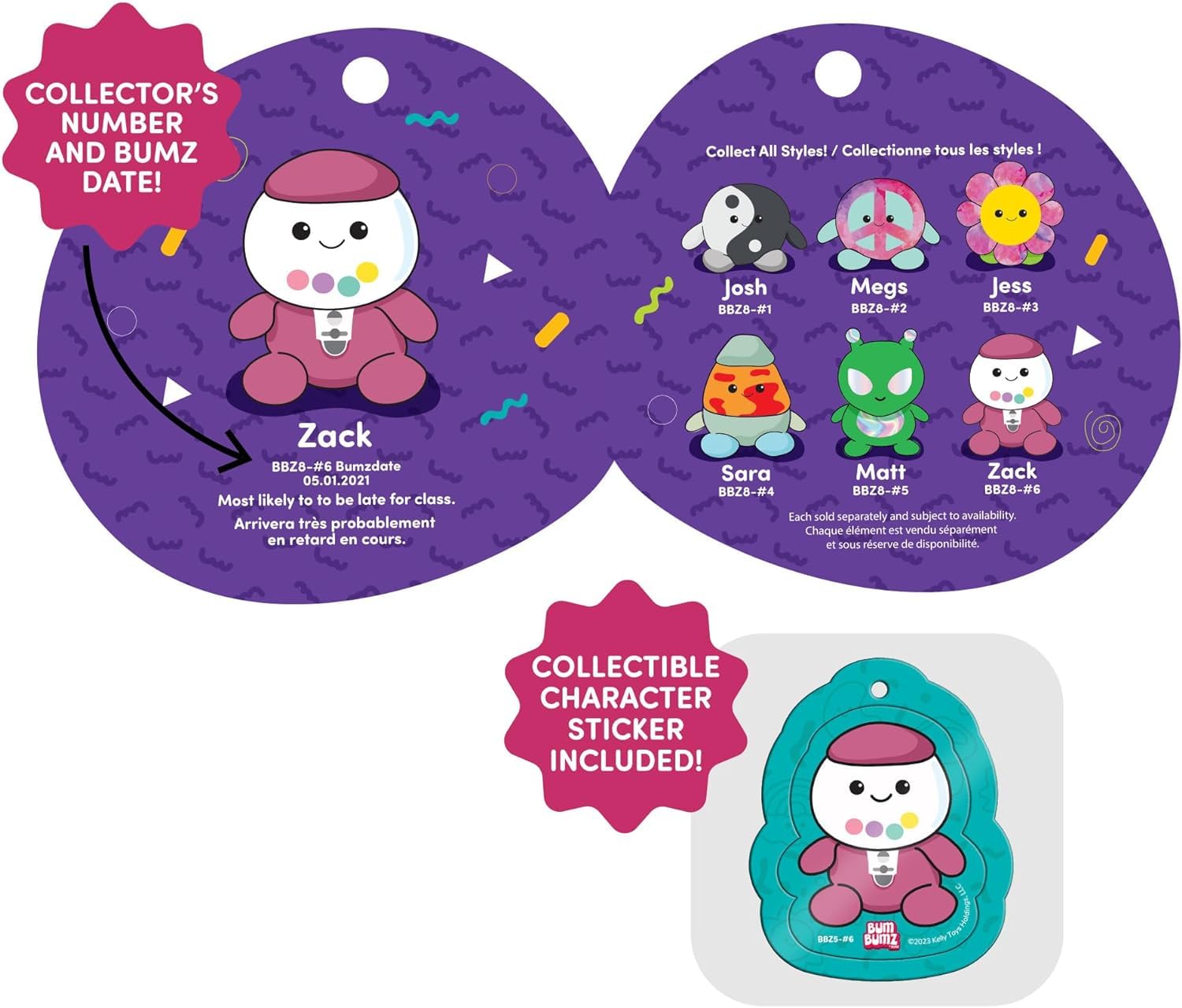 BumBumz 4.5-inch RetroBumz Plush 5-Pack - Yin Yang Josh, Peace Symbol MEGS, Flower Jess, Lava Lamp Sara, Alien Matt Collectible Stuffed Toys - from The Makers of Original Squishmallows