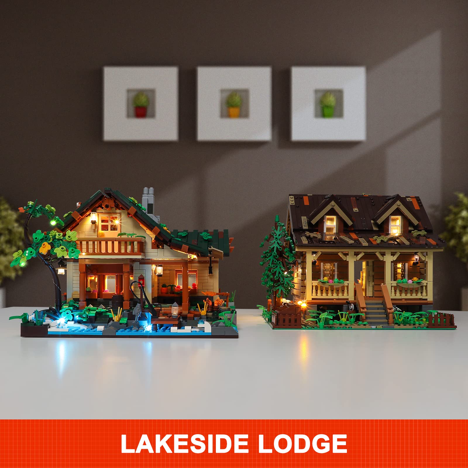 FUNWHOLE Lakeside-Lodge Building Set with LED Lights - Construction Building Model Set 1969 PCS for Teen and Adults with Lighting Kit