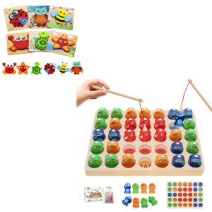 Montessori Toys for 1 2 3 4 5 6 Year Old Boys Girls,Wooden Magnetic Fishing Game & Wooden Toddler Animal Puzzles Toy,Kids Toddler Toys for Ages 1+ Year Old Preschool Learning Educational STEM Gifts