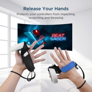 KIWI design Controller Grips Cover for Quest 2 Accessories with Battery Opening, Adjustable with Knuckle Straps, Perfect Match for Beat Saber