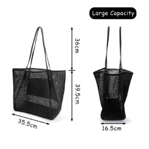 JUNP·GAN Beach Bag Mesh The Tote Bag, Womens Shoulder Handbag Casual Tote Bag Hobo Women Foldable MAX 23L For Beach Picnic Vacation Black