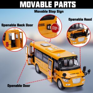 Crelloci School Bus Toy, Die Cast Pull Back 9'' Model Cars, with Lights & Sounds, Openable Doors, Large Yellow Metal Toy Vehicles, Play Bus for Boys Girls Kids Toddlers Ages 3+