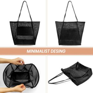 JUNP·GAN Beach Bag Mesh The Tote Bag, Womens Shoulder Handbag Casual Tote Bag Hobo Women Foldable MAX 23L For Beach Picnic Vacation Black