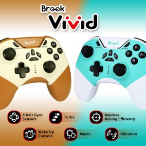 Brook Vivid Wireless Switch Controller with Thumb Grips Set, 6-Axis Gyro Bluetooth Controller For NS Switch/Lite/OLED and PC, Bluetooth Gaming Controller, For Animal Crossing (Sunshine)