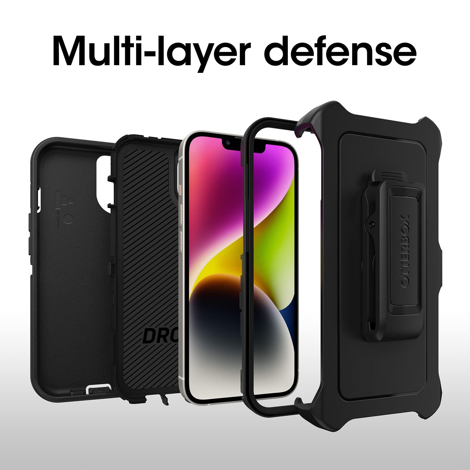 OtterBox iPhone 14 Plus Defender Series Case - BLACK , rugged & durable, with port protection, includes holster clip kickstand