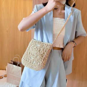 Meyaus Women Small Straw Woven Cross-body Shoulder Bag Bohemian Beach Handbag Purse