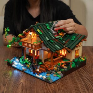 FUNWHOLE Lakeside-Lodge Building Set with LED Lights - Construction Building Model Set 1969 PCS for Teen and Adults with Lighting Kit