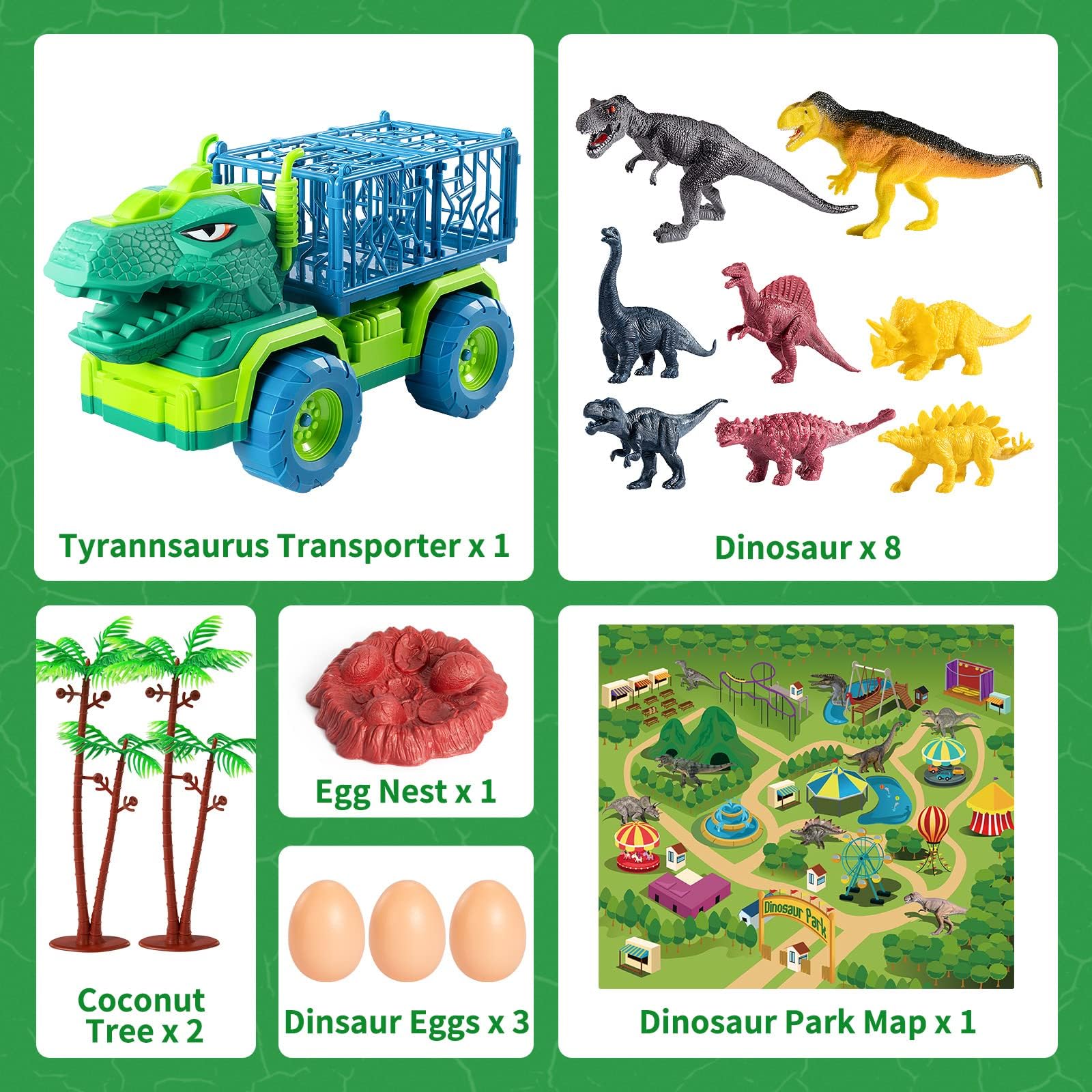 MAGICDINOSAUR Dinosaur Transport Truck for Kids 3-5, T-rex Vehicle Carrier Car Toys for Boys 3 4 5 6 7 Years Old, Truck Toy with Dino Figures & Play Mat, Gift for Toddlers Boys Girls