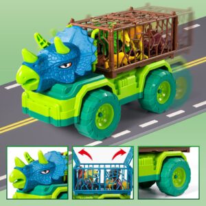 MAGICDINOSAUR Triceratops Dinosaur Truck Toy for Kids 3+ Years, Large Vehicle Carrier Car Toys, Monster Truck with Cage, Dino Eggs, Jurassic Dino Figures and Play Mat, Gift for Boys