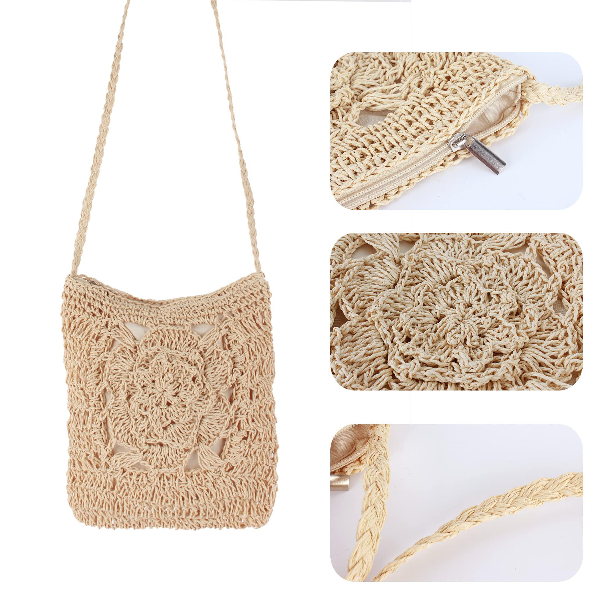 Meyaus Women Small Straw Woven Cross-body Shoulder Bag Bohemian Beach Handbag Purse