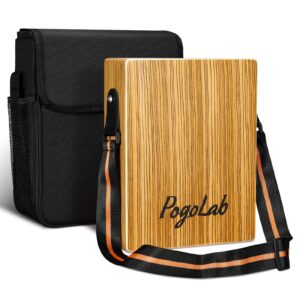 pogolab travel cajon drum, portable adjustable tone thick wooden cajon with adjustable strap & storage bag, musical hand drum with guitar steel strings, compact size percussion instrument kit