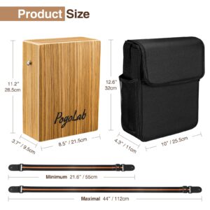 POGOLAB Travel Cajon Drum, Portable Adjustable Tone Thick Wooden Cajon with Adjustable Strap & Storage Bag, Musical Hand Drum with Guitar Steel Strings, Compact Size Percussion Instrument Kit