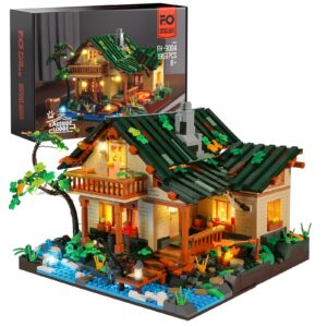 funwhole lakeside-lodge building set with led lights - construction building model set 1969 pcs for teen and adults with lighting kit