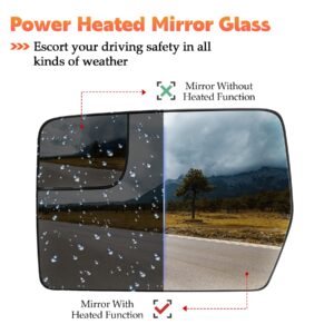 Left Driver Side Heated Convex Mirror Glass Fits for Ford F-150 2011 2012 2013 2014 Replacement for BL3Z-17K707-E w/o Auto Dimming