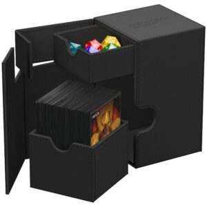 Ultimate Guard Flip 'n' Tray 100+, Deck Case for 100 Double-Sleeved TCG Cards + Dice Tray, Black, Independent Magnetic Closure & Microfiber Lining