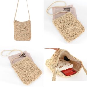 Meyaus Women Small Straw Woven Cross-body Shoulder Bag Bohemian Beach Handbag Purse