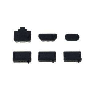 6 in 1 Silicone Host Dust Plugs Set USB RJ45 HDMI-Compatible Interface Anti-dust Cover for PS5 PS4 PS3 Game Consoles Replacement (Black)