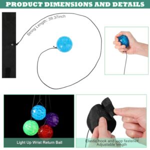 Wrist Balls on a String with Elastic String Return Ball Bulk Flashing Wristband Toys LED Birthday Party Favors for Birthday Halloween Christmas (24 Pieces)