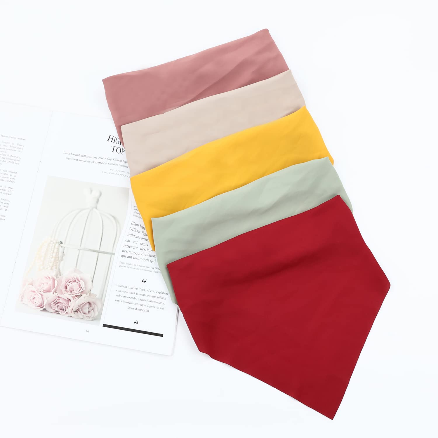 Lawie 9 Pack Solid Blank Colorful Cloth Fabric Hair Bandana Headbands Triangle Chiffon Silk Plain Head Scarf Elastic Coverings Kerchief Neckerchief Head Wrap Neck Scarves Hair Bands for Women Girls