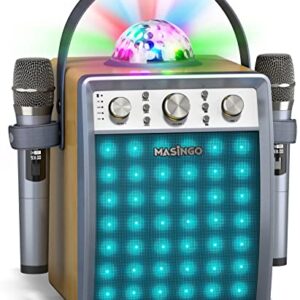 MASINGO Karaoke Machine for Adults and Kids with 2 Wireless Microphones, Portable Singing PA Speaker System Set with 2 Bluetooth Mics, Disco Ball Party Lights & TV Cable, Ostinato M7