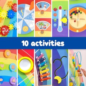 SPARK & WOW Rainbow Activity Wall Panels - Ages 18m+ - Montessori Sensory Wall Toy - 10 Activities - Busy Board - Toddler Room Décor