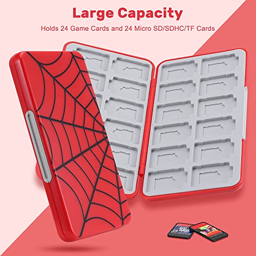 Jusy Game Card Case for Nintendo Switch, with 24 Game Card Slots and 24 Micro SD Card Slots, Spider Portable Protective Storage Case (Cobweb)