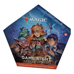 magic: the gathering 2022 game night - 5 ready-to-play decks, 300 cards, ages 13+, 2-5 players, 30+ minutes