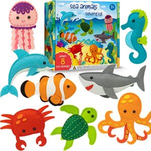 Craftorama Sewing Kit for Kids, Fun and Educational Sea Animal Craft Set for Boys and Girls Age 7-12, Sew Your Own Felt Animals Craft Kit for Beginners, 165 Piece Set