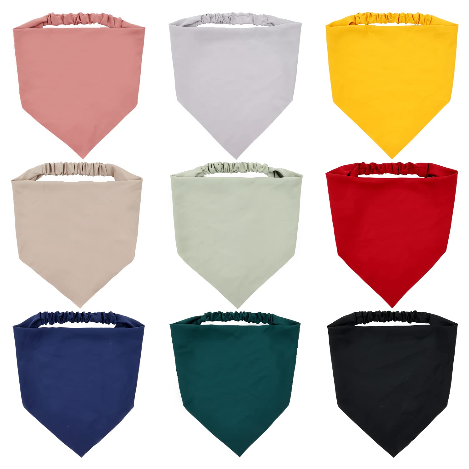 Lawie 9 Pack Solid Blank Colorful Cloth Fabric Hair Bandana Headbands Triangle Chiffon Silk Plain Head Scarf Elastic Coverings Kerchief Neckerchief Head Wrap Neck Scarves Hair Bands for Women Girls