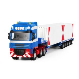 semi truck toys - fubarbar 1:50 transport carrier with trailer, double decker busfire cyber truck, 2 openable containers, perfect for boys, toddlers, and kids' birthday parties(blue)